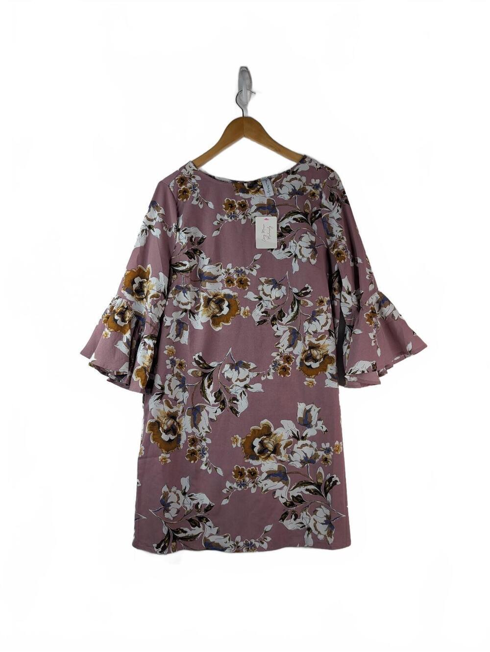 NWT Sexy Mama Maternity Floral Mini Dress Mauve Pink with Tiered Bell Sleeves M